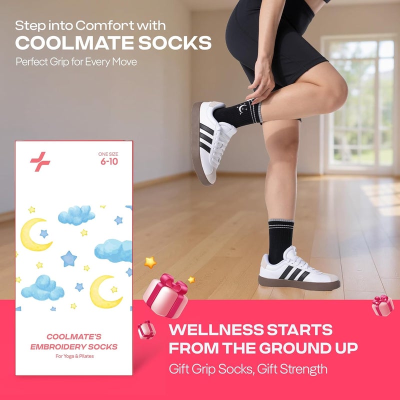 CoolMate Store Pilates Socks with Grips for Women, Yoga Socks, Crew Non Slip Women for Barre, Pilates Gifts - Image 3
